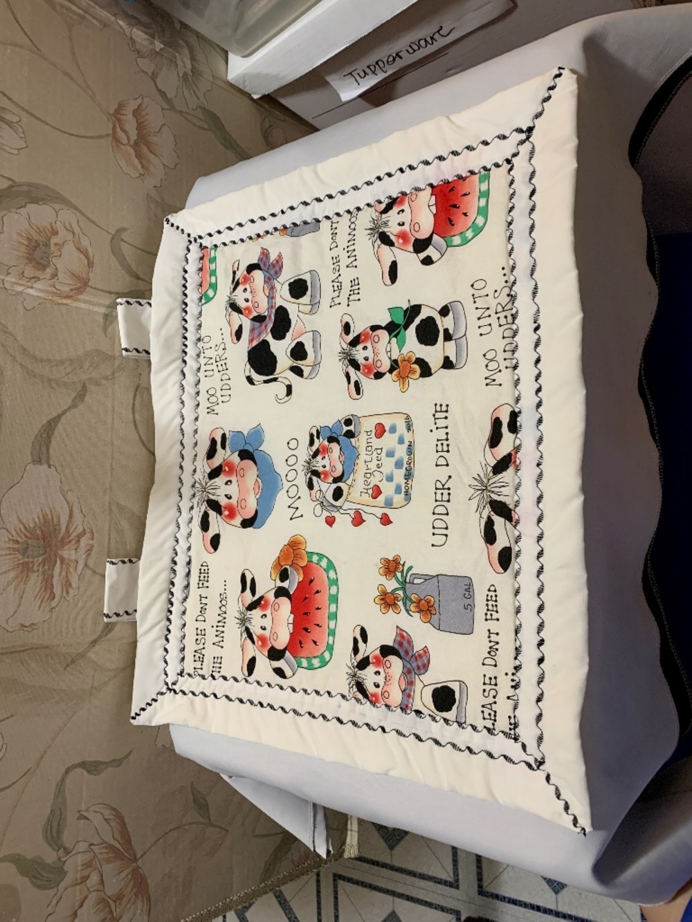 Hand Crafted Cows Cloth / Fabric Kitchen Wall Hanger 19.5" by 16.5" Cottagecore